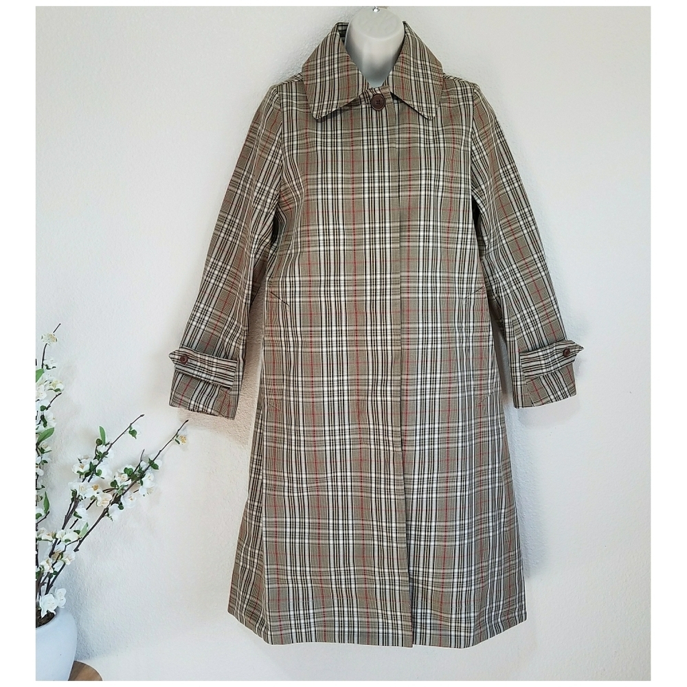 Caron Callahan Plaid Trench Coat